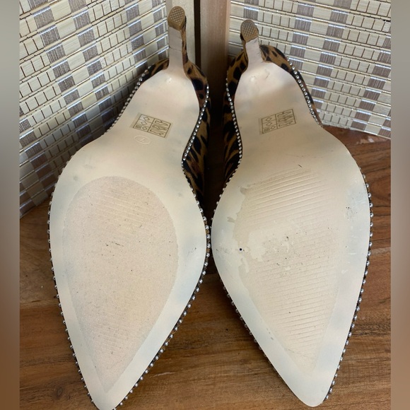 🔶Leopard Faux Suede Ball Studded Trim Pointy Toe High Heels Size 7 - Picture 6 of 7